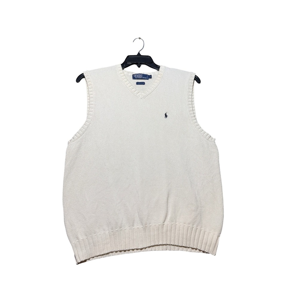 Polo Ralph Lauren Sweater Vest Mens Large‎ Cream Excellent V-Neck Cotton Knit